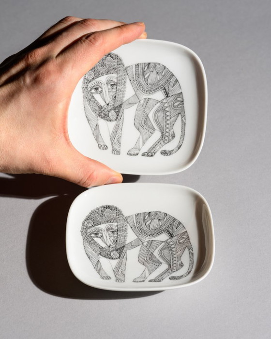 Image 1 of Rosenthal Studio-Line “Lion” Dish Set Pair of Porcelain Plates by Cuno Fischer