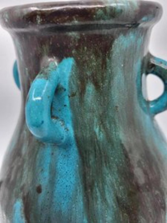 Image 1 of Primavera geglazuurde aardewerk vaas Art Deco Frankrijk Blauw