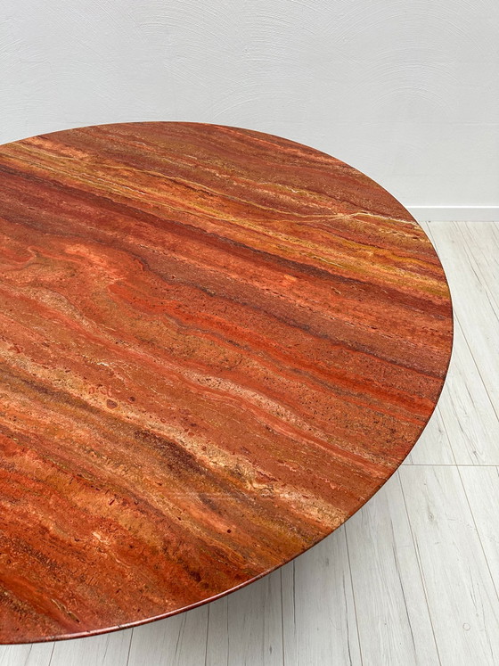 Image 1 of 1970s VINTAGE EXTRA LARGE ROUND RED TRAVERTINE DINING TABLE