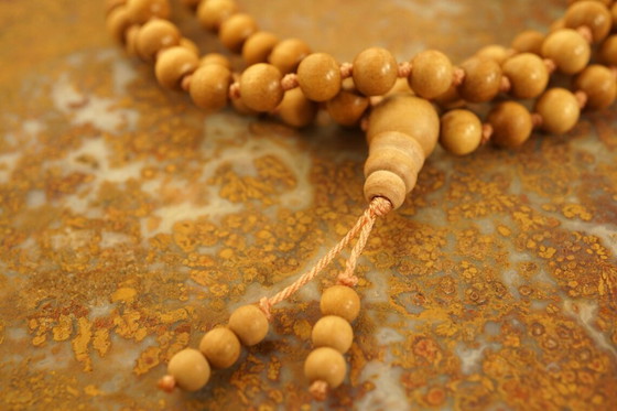 Image 1 of Mysore Sandalwood Mala, Prayer Beads, Necklace, Bracelet Authentic Highest Quality 6mm Beads with a Beaded Tassel 3052