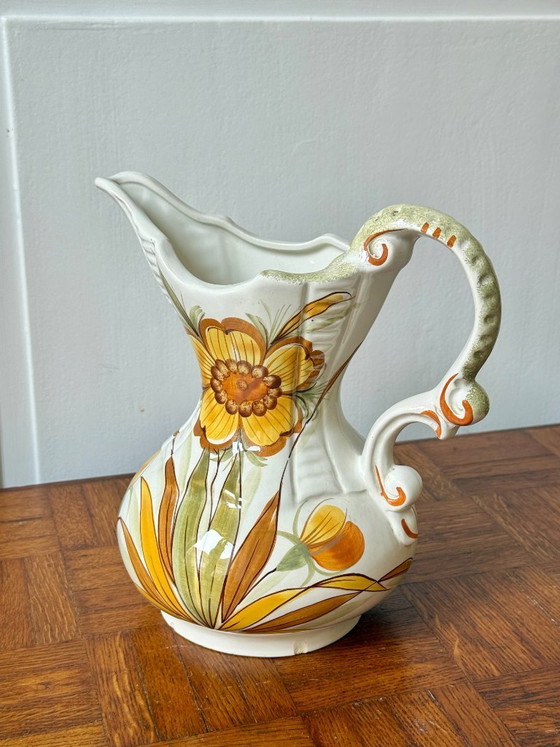 Image 1 of Vintage Italian Bassano Ceramic Hand-Painted Pitcher
