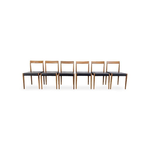 Original 6er Set Midcentury Stühle Lübke Nussbaum Leder Vintage