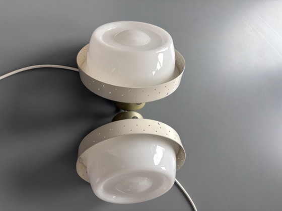 Two vintage Pendant lamps, Plastic, Metal, Creme (photo 6 of 9)