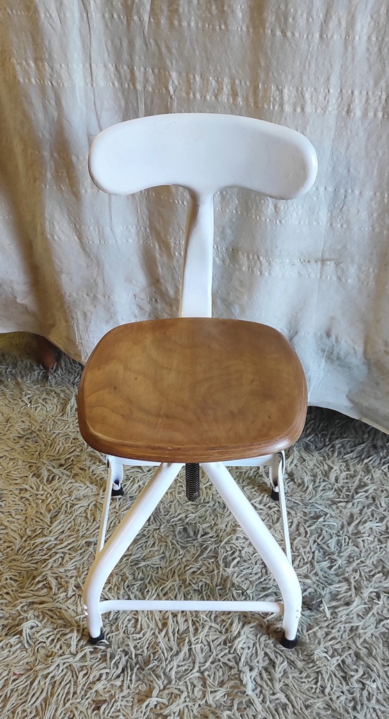 Image 1 of Sedia da officina di Nicolle in metallo e legno - anni '60