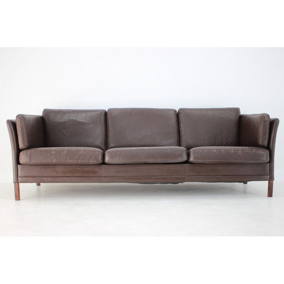 Image 1 of Vintage 3 seater sofa in brown leather, Denmark 1970