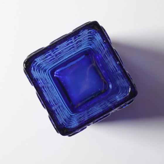 Image 1 of Cobalt Blue Vintage Mid-century Pressed Glass Vase Taalari by Tamara Aladin / Riihimäen Lasi Glassworks Finland / 1969
