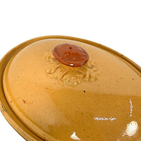 Antike französische Terrakotta-Kasserolle mit Deckel, Tischdekoration, Keramik, Braun, Rustic (Foto 5 von 9)