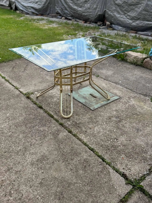 Messing en Glazen Eettafel, Italië 1970