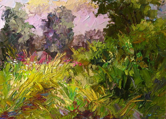 Original Ölgemälde Naturlandschaft Sommerwiese Weg im Gras – Gemälde & Zeichnungen, Canvas (photo 7 of 8)