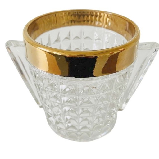 Mid - Century Ice bucket heavy cut crystal with handles brass 1950's