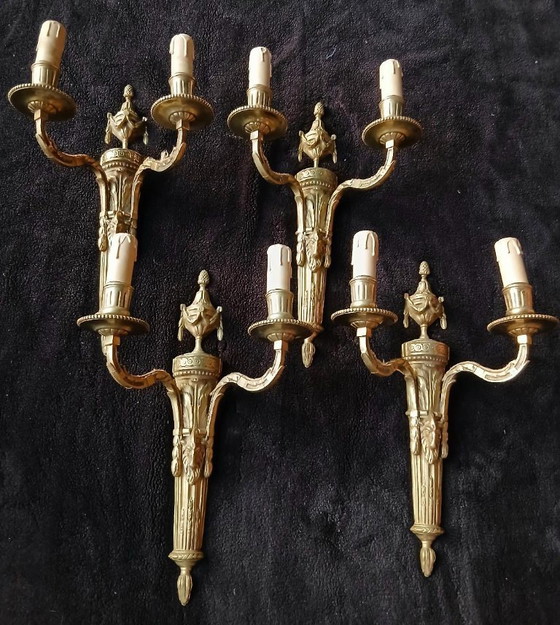Image 1 of Bronze wall lights in the Louis XVI, Empire, and Neoclassical styles