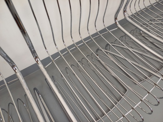 Image 1 of Suite van 4 Gastone Rinaldi Vintage Italiaanse stoelen in verchroomd metaal en Bouclettes stof uit de jaren 70