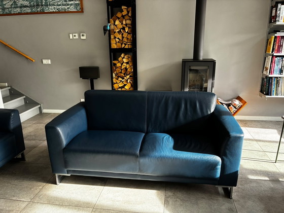 2- and 3-seater blue leather sofas by Montel – 3-5 seaters (photo 2 of 7)