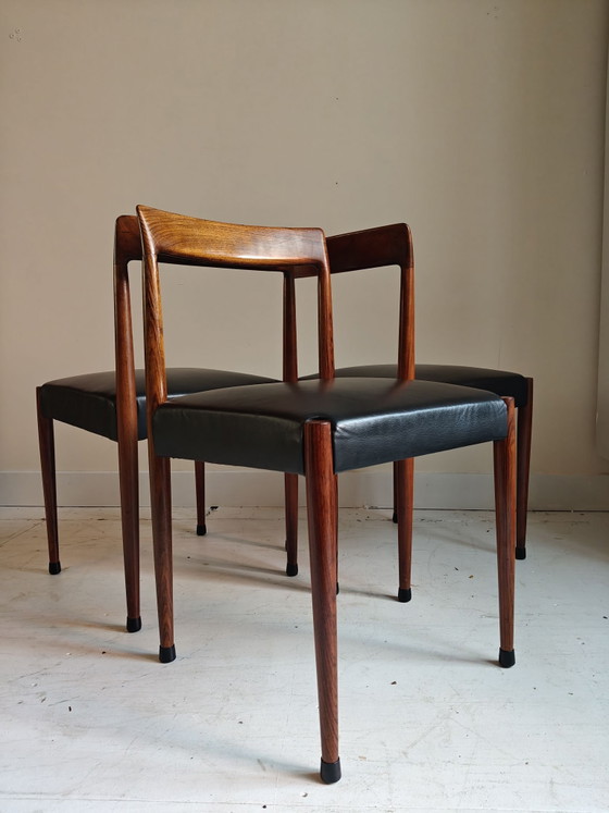 Design Dining chairs Lubke set of six, Wood, Leather, Brown (photo 12 of 14)