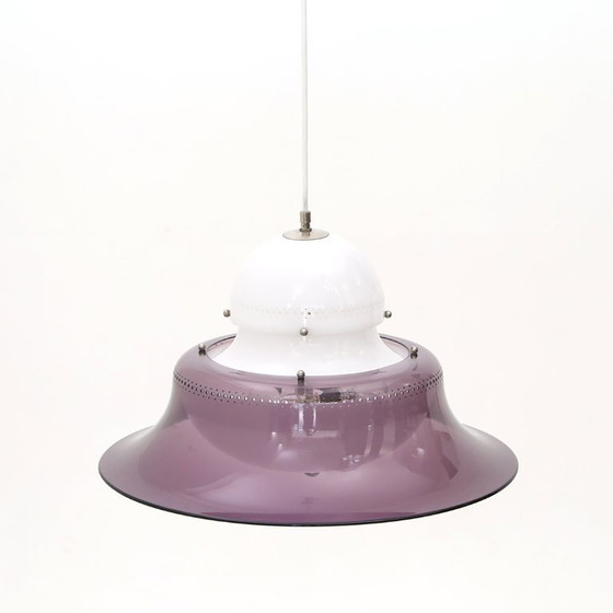 Image 1 of Witte en paarse "KD14" kroonluchter van Sergio Asti voor Kartell, jaren 70.