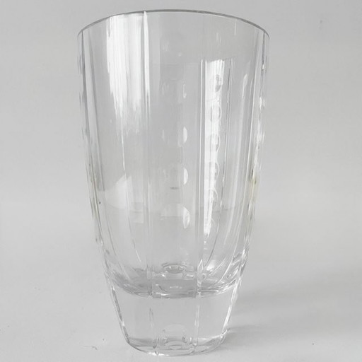 Vintage J.G. Durand Cristal D'Arques clear crystal vase with vertical cut dotted design, 1980s