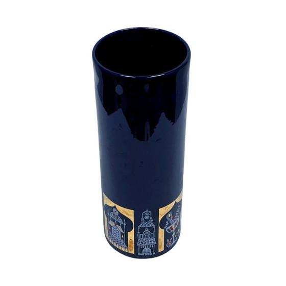 Image 1 of Vintage KEUCK Ceramic Vase – Turkish Mocha, Cobalt, and Gold – Germany, 1970s