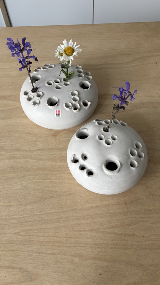 2 sizes vintage Ikebana candlesticks, vases Aage Wurtz Studio, Denmark