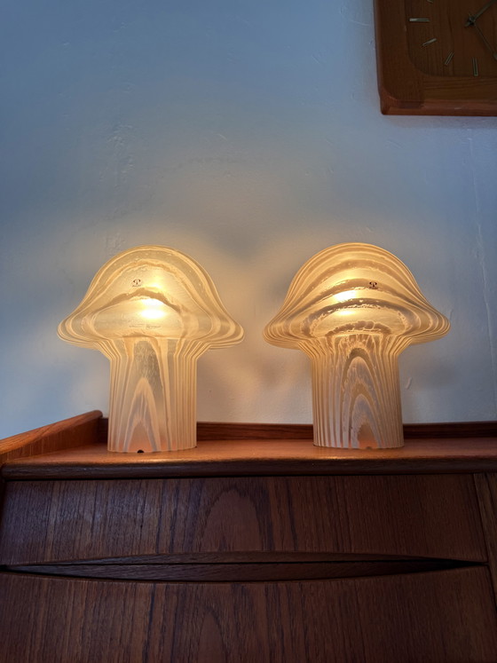 Image 1 of 2x vintage zebra mushroom table lamp, Peill & Putzler ‘70
