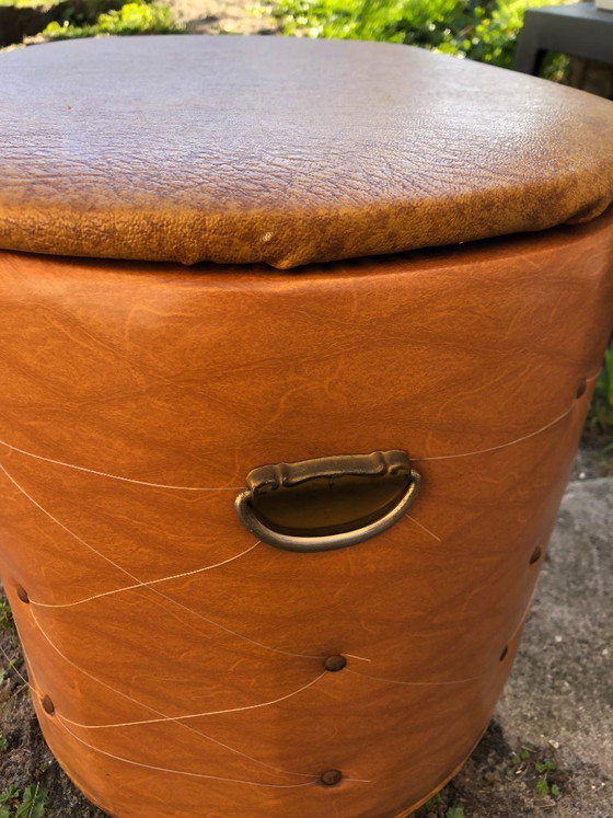 Image 1 of Beautiful vintage faux leather pouf storage pouf ottoman 1950s/60s