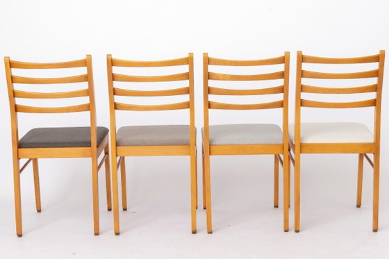 Image 1 of Set van 4 vintage Duitse beukenhouten eetkamerstoelen | Nieuw gestoffeerd | Mid-century modern | jaren 70
