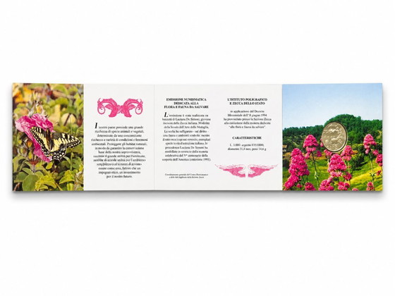 Image 1 of Zilveren munt uit 1994 met flora en fauna.
