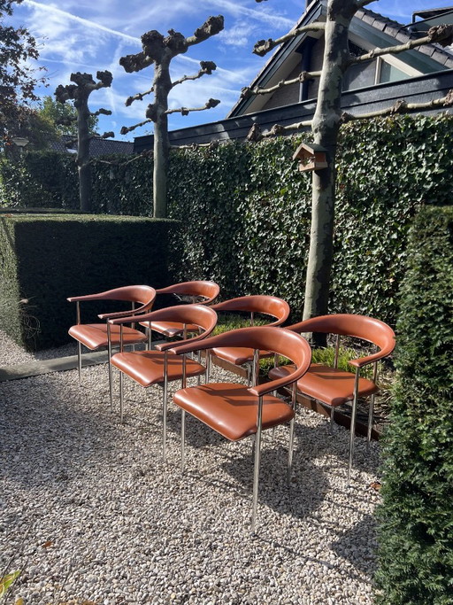 6 Vintage Fasem Lederen P40 Stoelen van Vegni & Gualtierotti