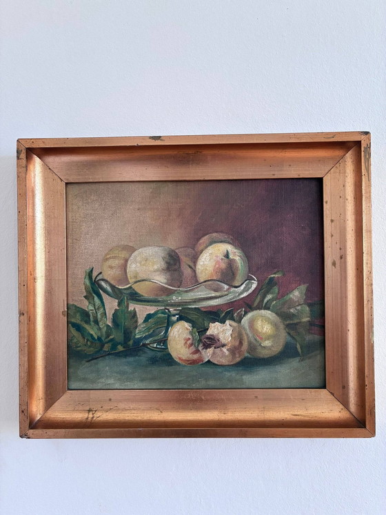 Image 1 of Peinture à l'huile originale ancienne nature morte, art de la cuisine aux fruits