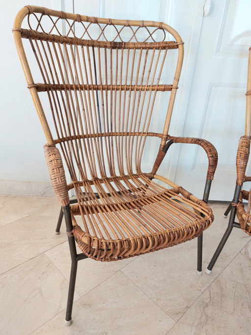 2x Sillón vintage de ratán de los años 50 y 60