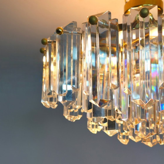 Image 1 of Lampadario da soffitto XL Kalmar anni '70 in vetro ghiacciato con ottone