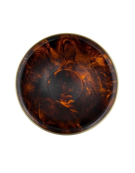 Image 1 of Hollywood regency brass and tortoiseshell lucite bowl / centerpiece, Italy 1970s