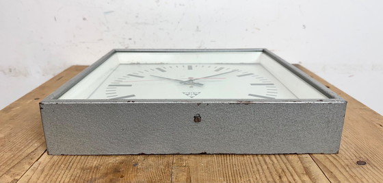 Image 1 of Grey Industrial Square Wall Clock from Pragotron, 1970s