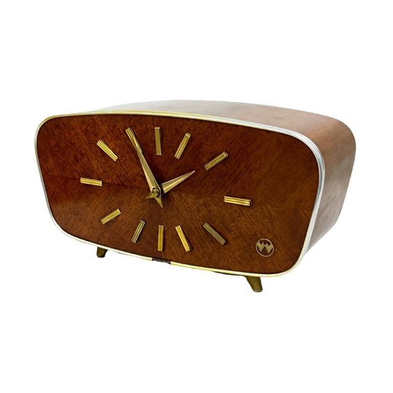 Image 1 of Orologio da camino in noce impiallacciato di Weimar, anni '60, Germania Ovest, stile moderno di metà secolo