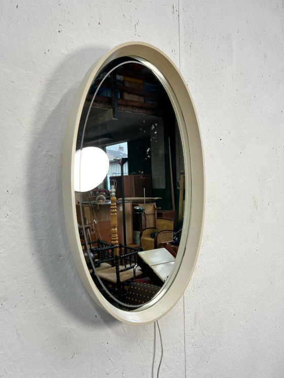 Image 1 of Vintage Ovale Spiegel Met Verlichting In Houten Lijst, Hillebrand Duitsland 1970,s