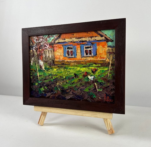 Original Oil Painting Summer Village Landscape Near the house that remembers everything