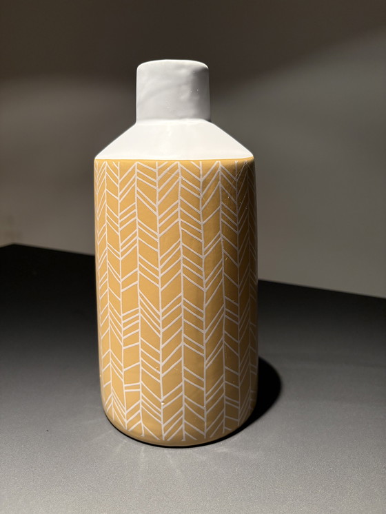 Image 1 of Decorative vase in ochre yellow with striped pattern