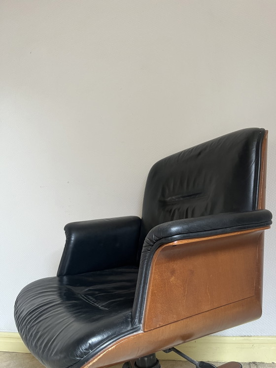 Vintage Design Office Chair - Black Leather + Wooden Shell - SPD Arredi - Swivel – Swivel chairs (photo 5 of 11)