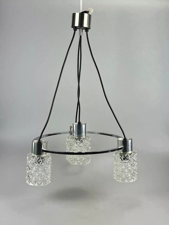 Image 1 of 60s 70s lamp plafondlamp kroonluchter glas chroom space age