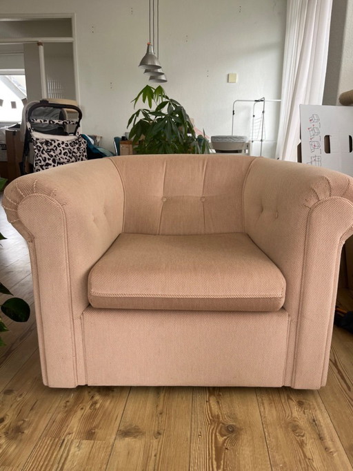 Poltrona Chesterfield originale, rivestita (rosa)