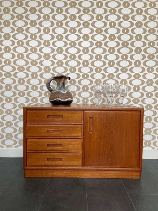 Vintage Danish teak cabinet with 4 drawers and door