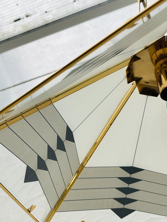 Grande lampada a sospensione vintage in ottone e vetro opalino – Massive, Lampadari, Glass (photo 12 of 13)