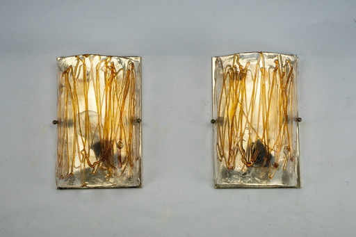 Paire d'appliques en verre épais de Murano signées La Murrina. Italie, années 1970.