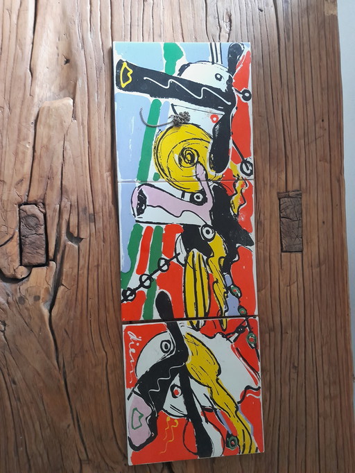 Conjunto de 3 azulejos pintados de Peter Diem