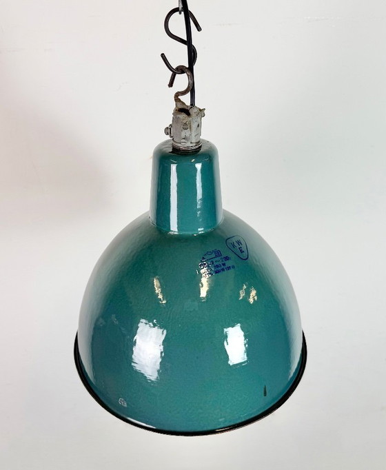 Image 1 of Industriële hanglamp van petroleum-email, jaren 60