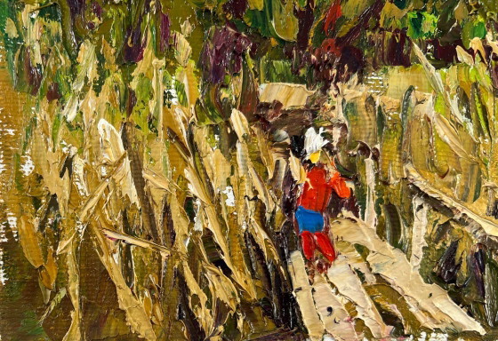 Image 1 of Original Oil Painting Autumn Forest Landscape Where the reeds whisper