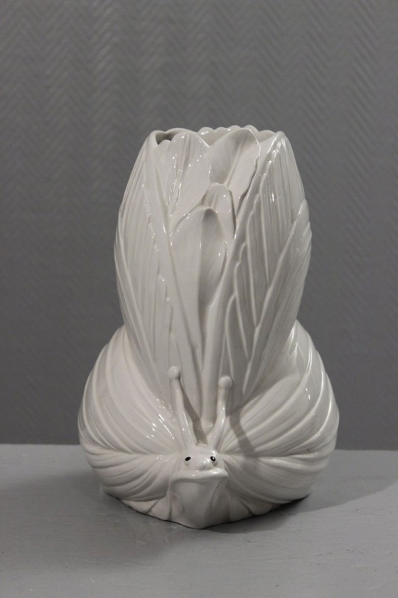 Image 1 of Large vintage ceramic vase with a dreamlike snail and butterfly design, Italy, 1970s