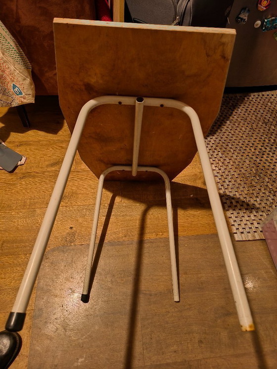 Image 1 of Art Deco shaped mint green side table made of wood with metal legs