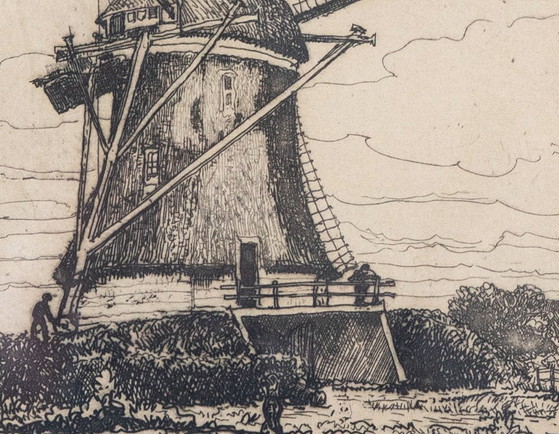 Image 1 of Jan Poortenaar – Dutch windmill landscape – etching – signed