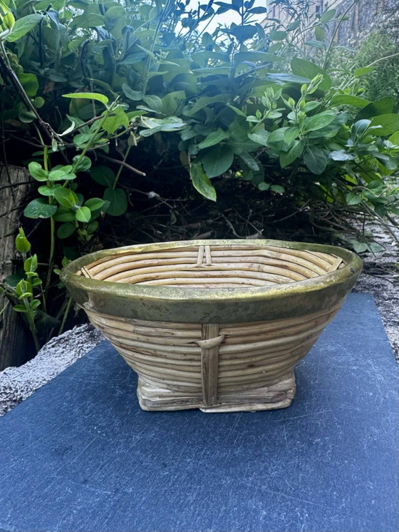 Grand coupe à fruits en osier et laiton de Gabriella Crespi des années 1960. – Vaisselle, Wicker, Bamboo (photo 4 of 8)