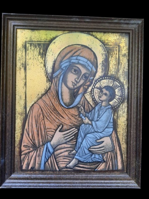 Verre d'art Atelier Flos - Icône Marie à l'enfant Jésus